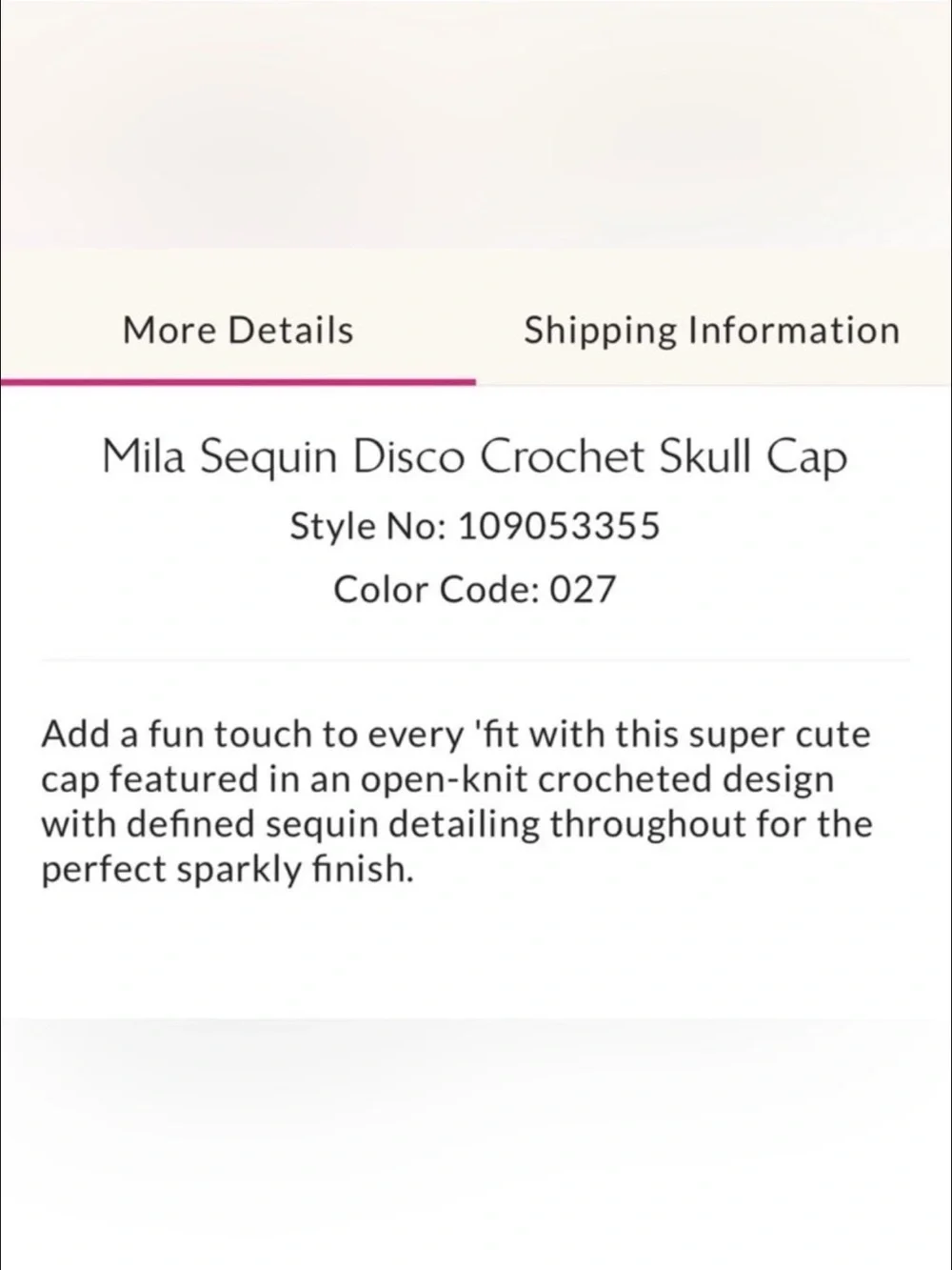 Free People Mika Light Blue Sequin disco Crochet skull cap